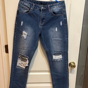 Forever 21 Blue Distressed Boyfriend Jeans